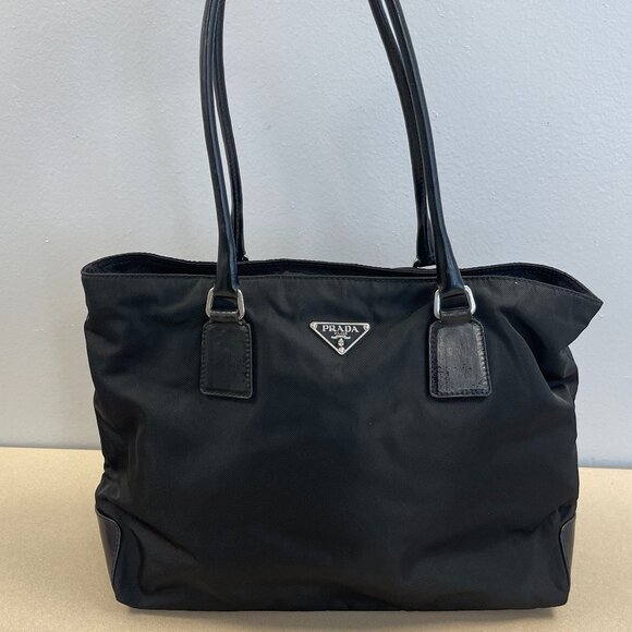 PRADA Black Tessuto Leather Trim Shoulder Tote Bag - Preowned - Picture 1 of 16